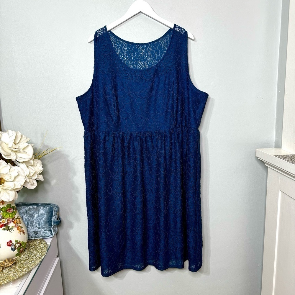 Lane Bryant Teal Blue Lace Overlay Midi A-Line Dress Size 26 - Picture 8 of 13